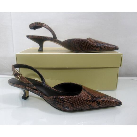 Michael Kors Luna Kitten Sling Back Pump Sandal Luggage Snake Print LeatheSize 7 - Picture 2 of 9